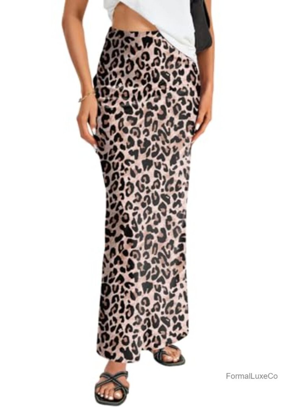 Satin Silky High Waist A-Line Maxi Skirt Flowy Ankle Length